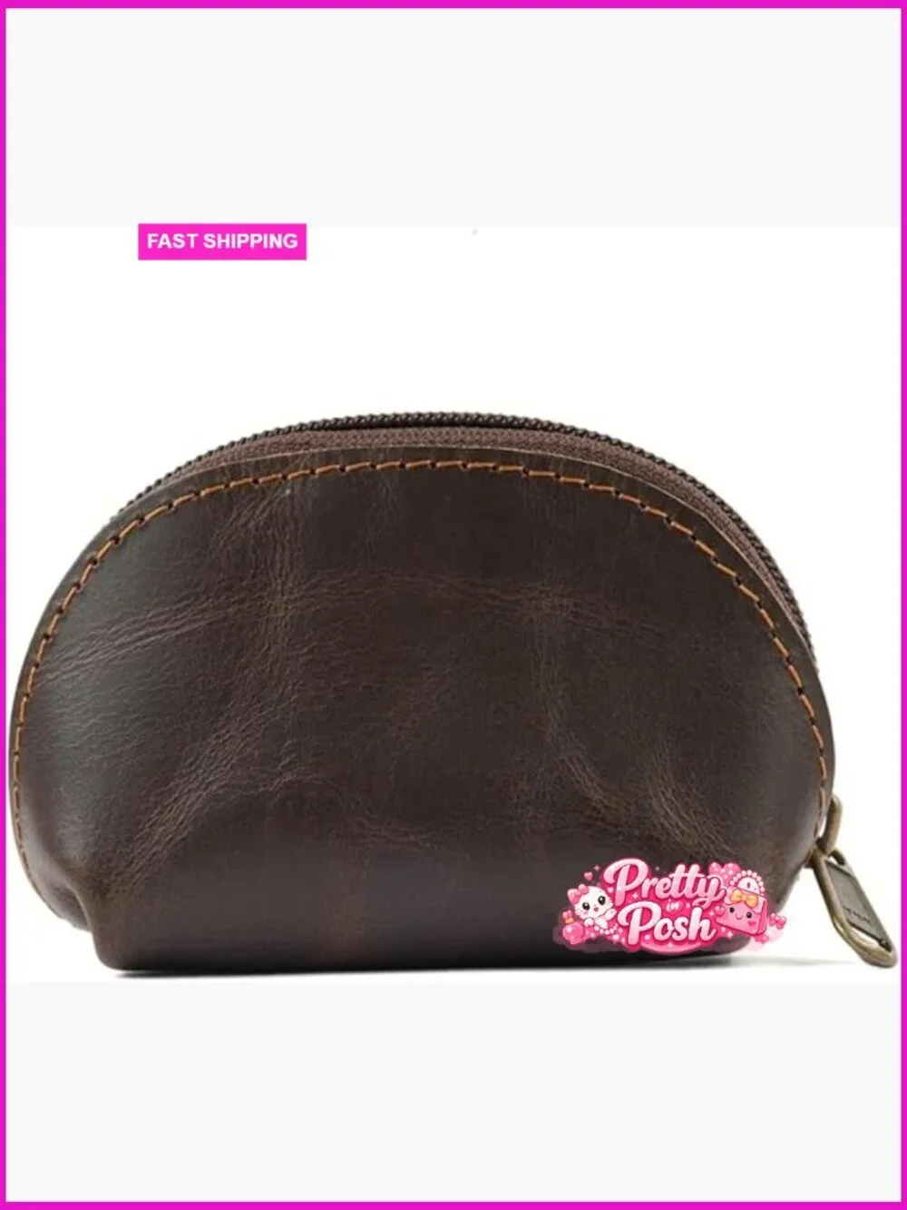 Genuine Leather Squeeze Coin Purse, Moon Pocket Design, Compact Wallet